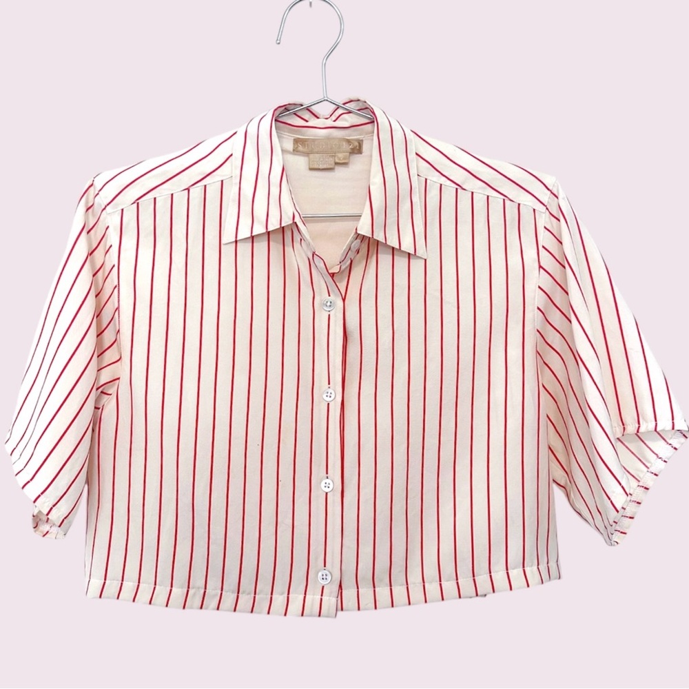 Vintage reworked cropped silk button down